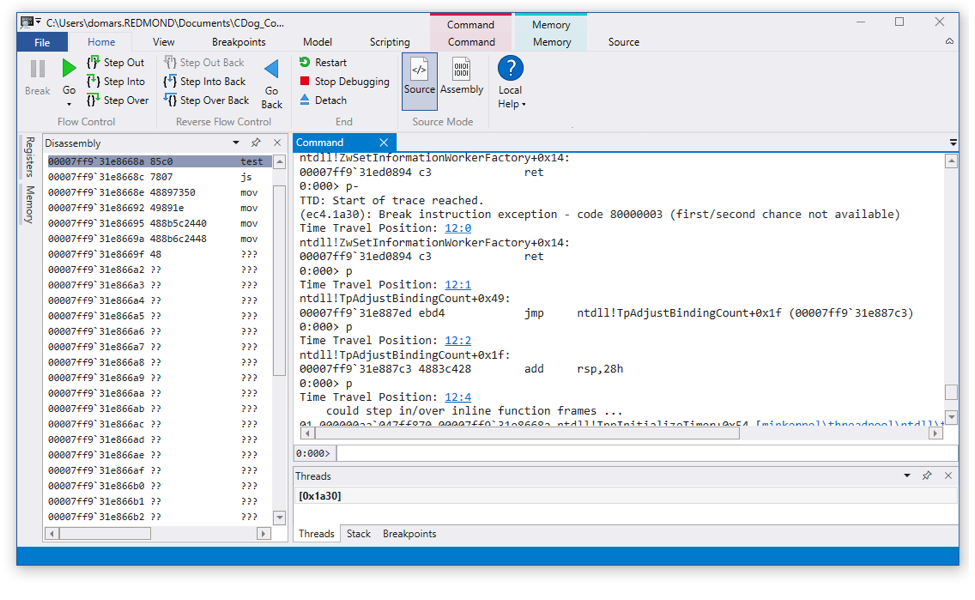 Time Travel Debugging is now available in WinDbg Preview