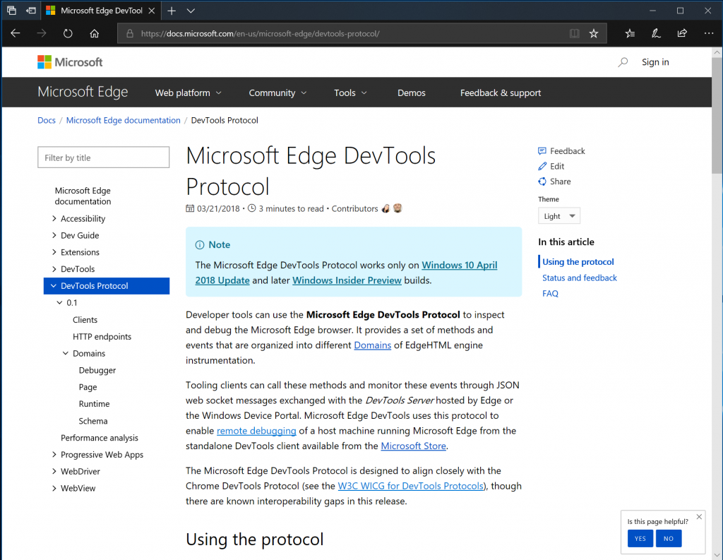 Introducing the Microsoft Edge DevTools Protocol
