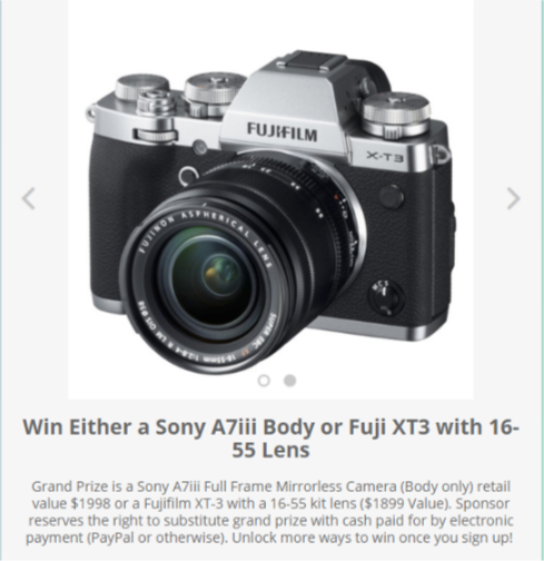 Win a Sony A7iii Body or Fuji XT3 with 16-55 Lens