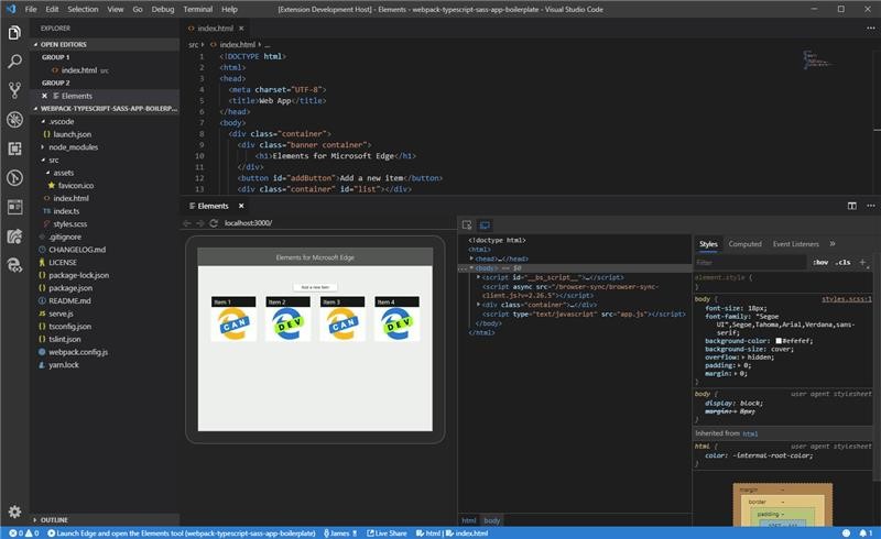 Debug the DOM in Visual Studio Code using Elements for Microsoft Edge